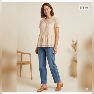 Blue Rain Lace Cream Top